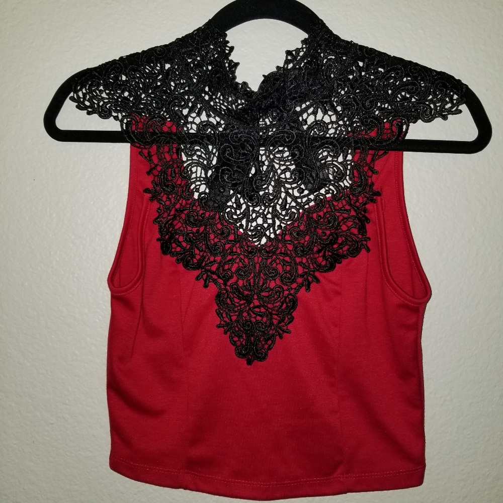 High Neck Lace Crop Top